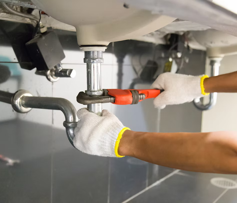 Plumber fixing a sink pipe